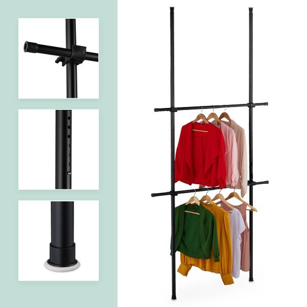 Penderie télescopique 165-300 cm Noir - Acier - 120 x 300 x 11 cm