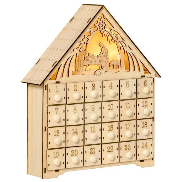 Kerst-adventskalender 830-412 bruin - plaatmateriaal op houtbasis - 6 x 30 x 27 cm