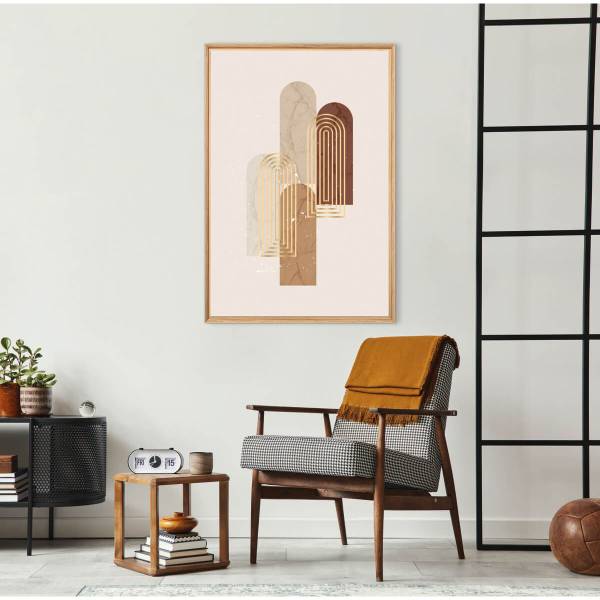 Tableau mural encadré filet or Beige - Acacia - 95 x 65 x 3 cm