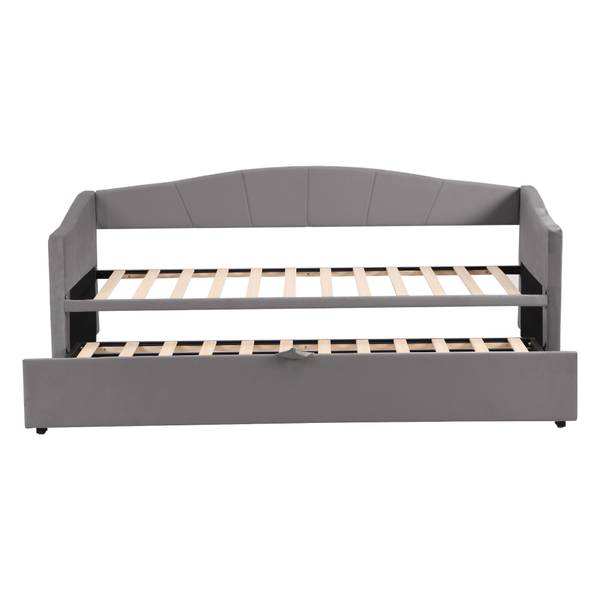 Tagesbett Ausziehbett Leto Ⅰ Grau - Polyester - Samt - Kiefer - Stahl - 188 x 74 x 212 cm