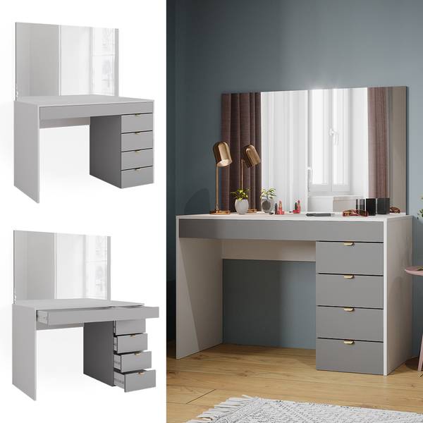 Schminktisch Elise 41341 Grau - Weiß - Holzwerkstoff - 115 x 76 x 55 cm