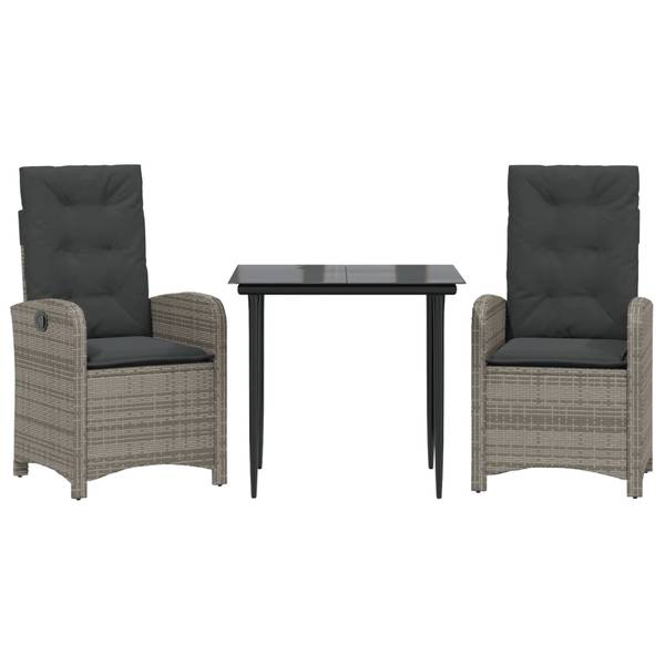 Tuinset 3038901-4 set van 3 grijs - polyester - staal - transparant glas - 80 x 74 x 80 cm