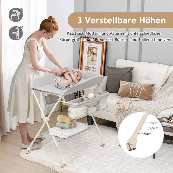 Klappbare Wickelstation Grau - Metall - 70 x 104 x 80 cm
