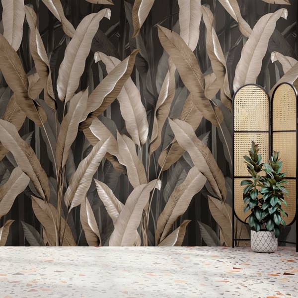 Fototapete Bananenblatt Schwarz - Fleece - 400 x 280 x 1 cm