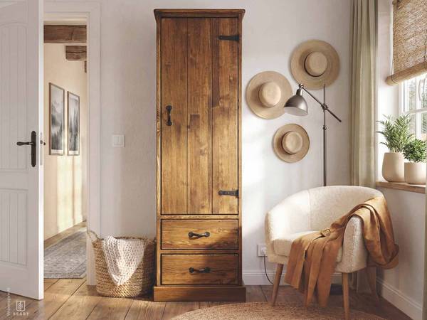 Kledingkast Rustyk 1D bruin - grenenhout - staal - 57 x 190 x 60 cm