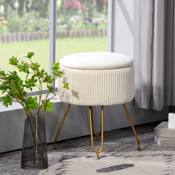 Sitzhocker 838-462V00CW Weiß - Textil - 40 x 48 x 40 cm
