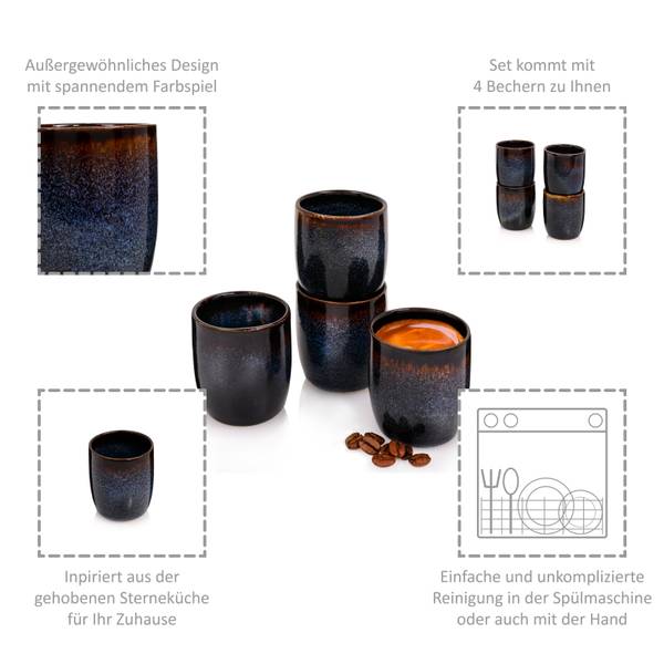4-tlg. Espressobecher Set Tokio Schwarz - Blau - Stein - 15 x 15 x 11 cm
