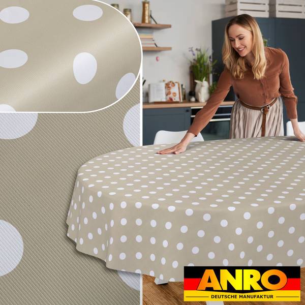 Wachstuchtischdecke Gepuntet Punkte Beige - Kunststoff - 140 x 1 x 180 cm