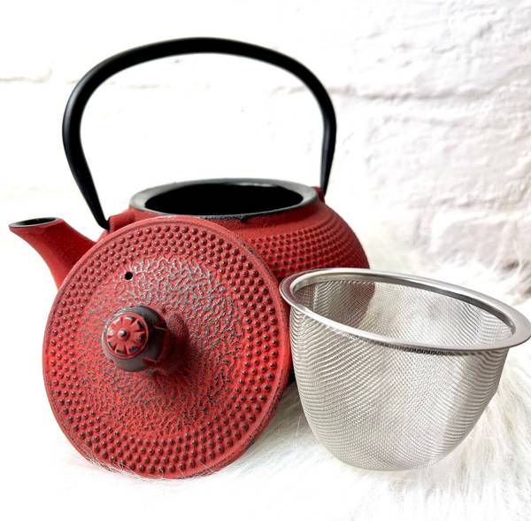 Japanische Teekanne Osaka Schwarz - Rot - Metall - 14 x 12 x 16 cm