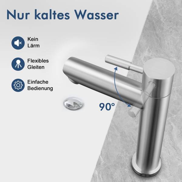 Spültischarmatur Waschtischarmatur BF142 Silber - Edelstahl - 14 x 5 x 26 cm