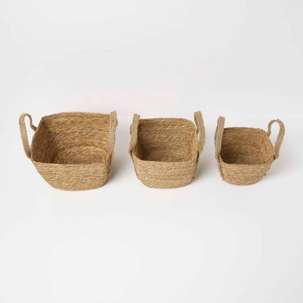 3er Set Aufbewahrungskörbe in 3 Größen Beige - Naturfaser - 33 x 22 x 26 cm