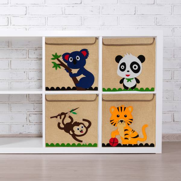 Boîte de rangement pour enfants Beige - Noir - Orange - Lin - 33 x 33 x 33 cm