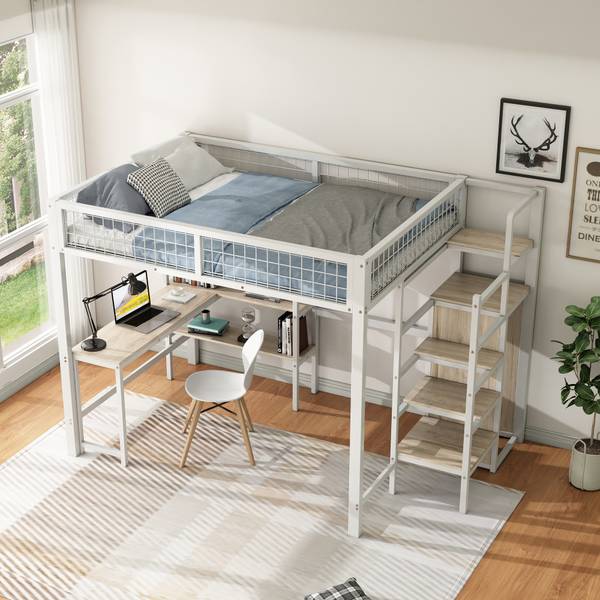 Hochbett BB2452 Weiß - Massivholz - 145 x 180 x 249 cm