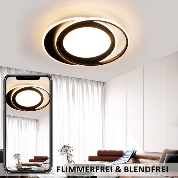 LED Deckenleuchte Sonnensystem Schwarz - Metall - 48 x 7 x 49 cm