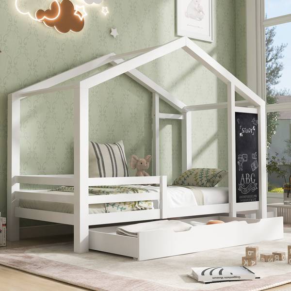Kinderbett K-890 Weiß - Massivholz - 96 x 117 x 208 cm
