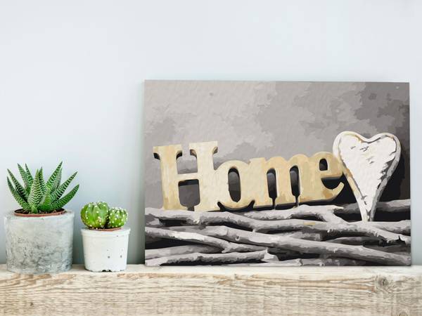 Wandbild Malen nach Zahlen Modern Fal Beige - Grau - Baumwollstoff - 60 x 40 x 2 cm