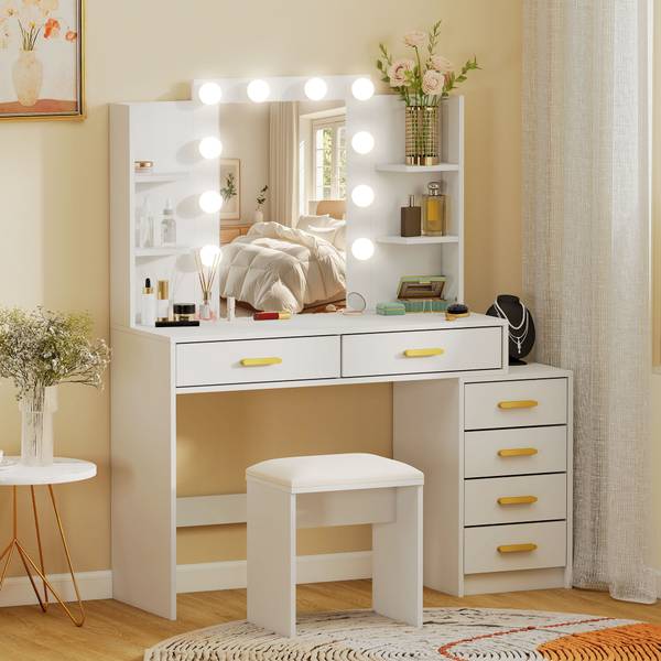 Schminktisch 83D-133V90WT 2er Set Weiß - Holzwerkstoff - 40 x 140 x 120 cm