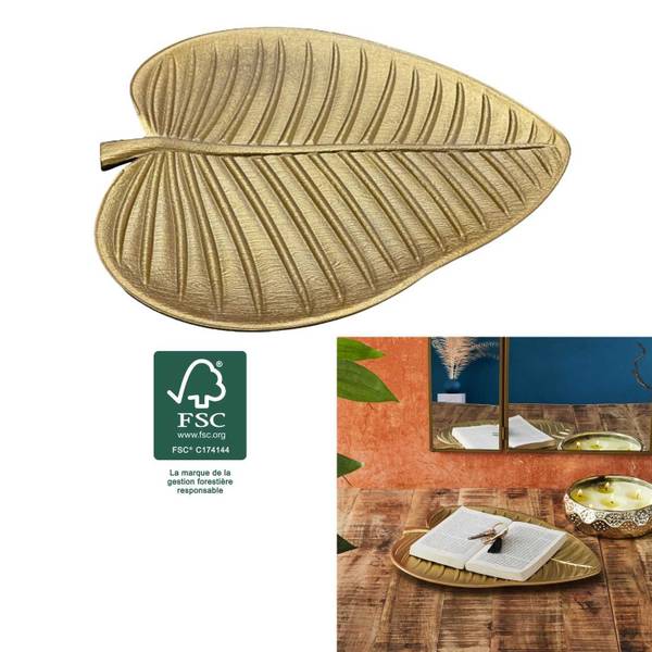 Dekotablett Oro Gold - Holz teilmassiv - 4 x 31 x 38 cm