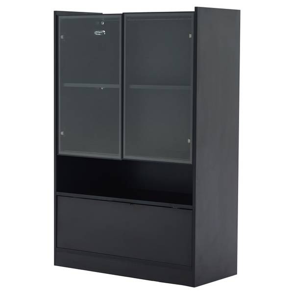 Vitrine Ourea Ⅰ Noir - Bois manufacturé - Verre - 35 x 120 x 80 cm