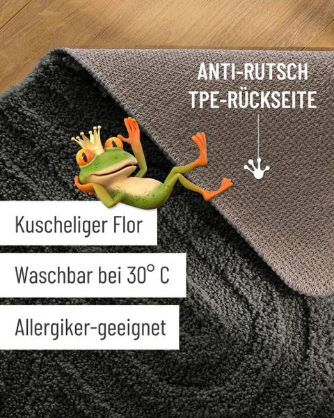Badteppich Fiete Anthrazit - Grau - 80 x 150 cm