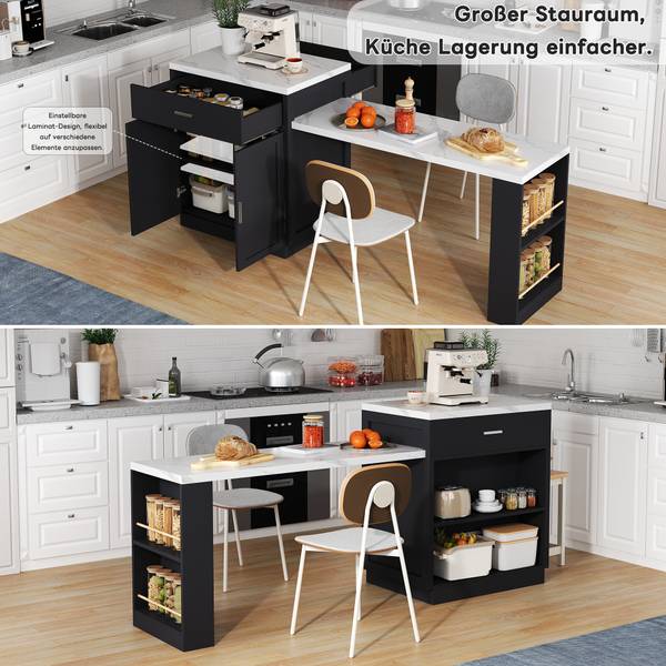 Kücheninsel BB3941 Schwarz - Holzwerkstoff - 55 x 90 x 211 cm