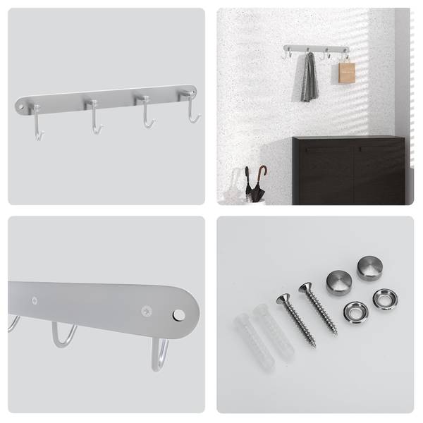 Garderobenleiste Kleiderhaken Leiste Silber - Metall - 5 x 6 x 35 cm