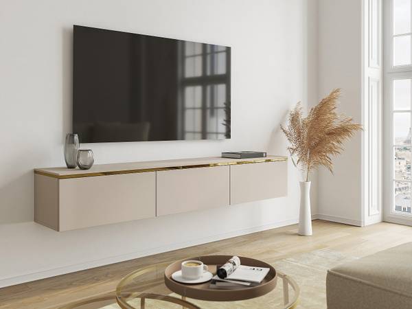 TV-Hängeschrank VUKIA Beige - Holz teilmassiv - 180 x 30 x 35 cm