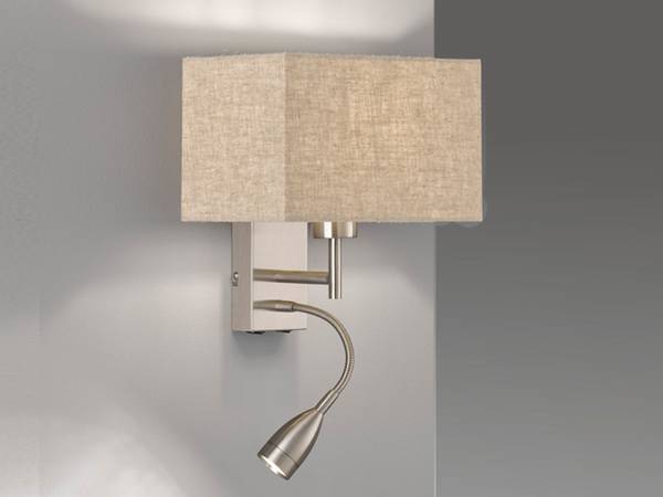 Wandleuchte Leselampe Bett mit Schalter Beige - Silber - Metall - Textil - 25 x 38 x 20 cm