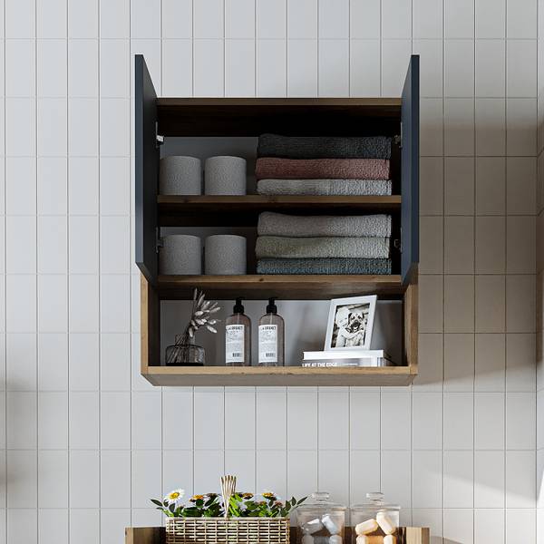 Waschmaschinenschrank DERIN-I-65 Eiche Grau Dekor