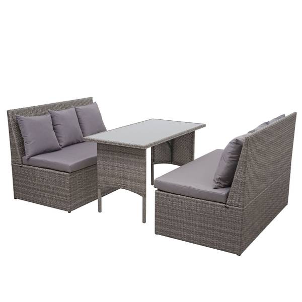 Garniture en polyrotin G16 (3 pcs) Gris - Polyester - Acier - Polyéthylène - 119 x 85 x 69 cm
