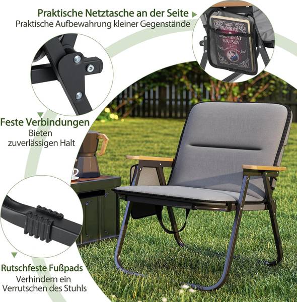 Campingstuhl ZB33126SD-4DE(2er-Set) Grau - Metall - 59 x 71 x 68 cm