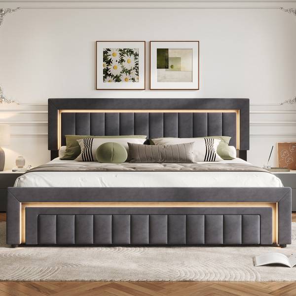 Bettgestell ZY-017 Grau - Holzwerkstoff - 160 x 98 x 208 cm