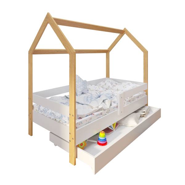 Hausbett Elias Weiß - Massivholz - 80 x 143 x 160 cm