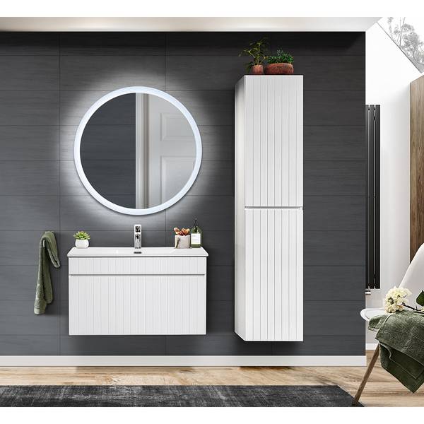 Badmöbel-Set IRAKLIO-56-61 3er-Set Weiß - Holzwerkstoff - 135 x 200 x 46 cm