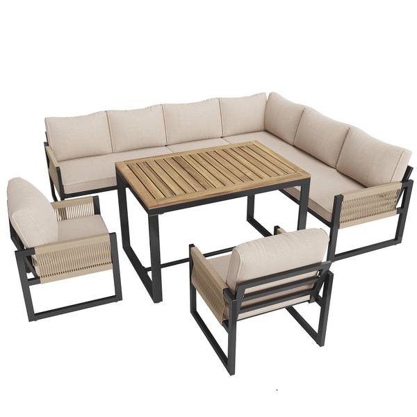 Tuin eetset WoodyRope Ⅷ beige - plaatmateriaal op houtbasis - metaal - kunststof - textiel - 100 x 67 x 58 cm