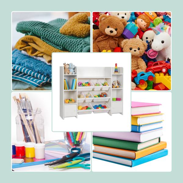 Grande étagère pour enfant avec tiroirs Blanc - Bois manufacturé - Matière plastique - 139 x 94 x 30 cm