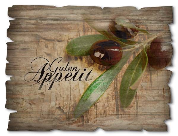 Holzbild Oliven Guten Appetit Braun - Birke - 40 x 30 x 1 cm