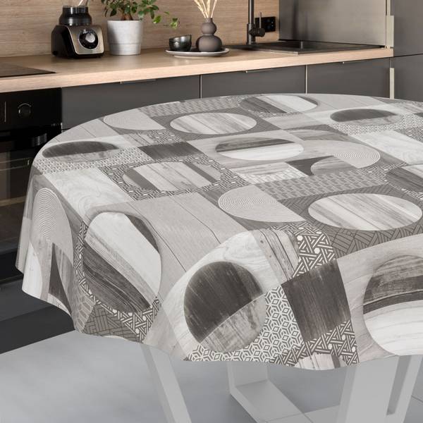 Wachstuchtischdecke Holz Patchwork Grau - 140 x 140 cm