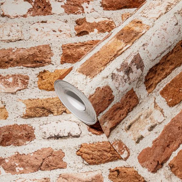 Tapete Backstein Rot Orange Weiß Beige Beige - Orange - Rot - Weiß