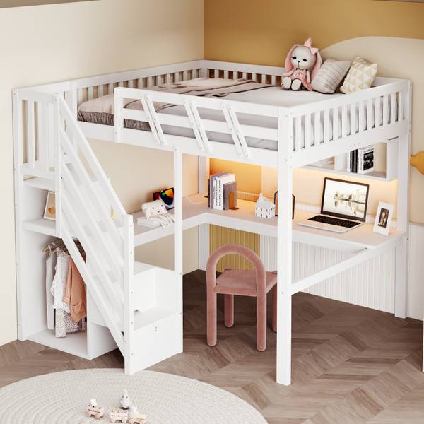 Kinderbett K-1710 Weiß - Holzwerkstoff - 194 x 170 x 205 cm