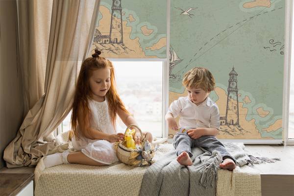 Innenrollo Ozeankarte 150 x 240 cm