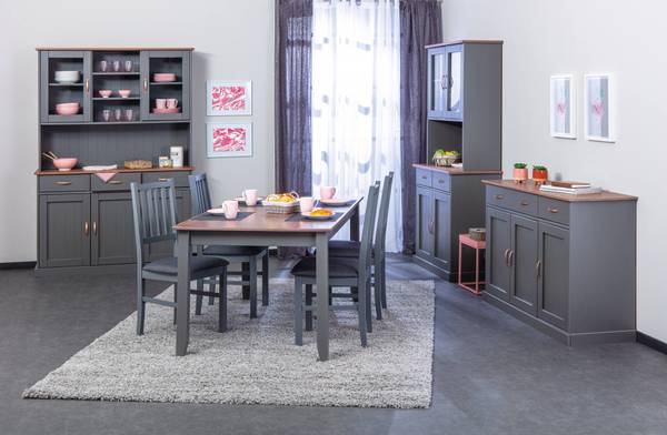 Buffet mit 3 Türen und 3 Schubladen Grau - Massivholz - 45 x 86 x 131 cm