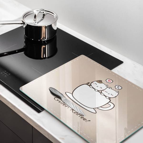Schneidebrett Motiv: Guten Kaffee! Beige - Glas - 40 x 52 x 1 cm