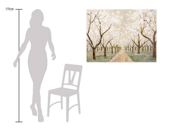 Tableau peint à la main Allée en Fleurs Marron - Blanc - Coton - 100 x 75 x 4 cm