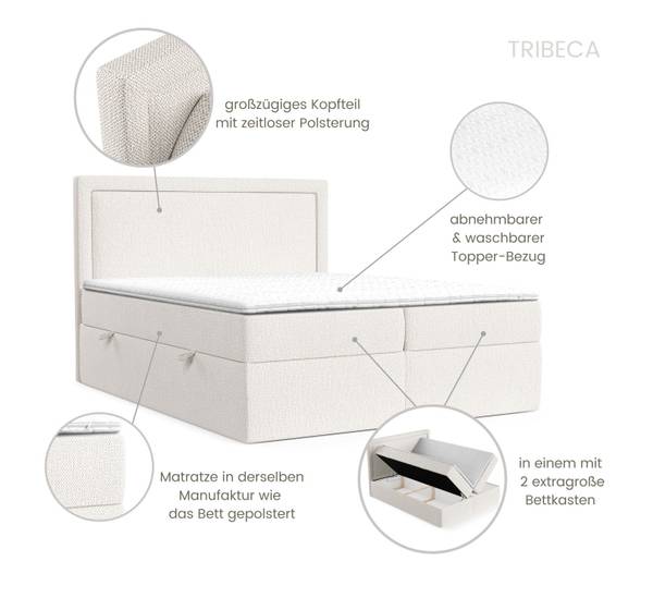 Boxspringbett Tribeca Creme - Liegefläche Breite: 120 cm