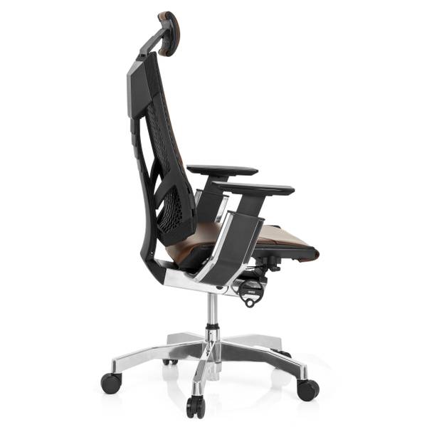 Bürostuhl GENIDIA PRO Schwarz - Braun - Höhe: 119 cm - Echtleder - Textil