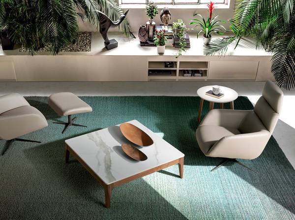 Couchtisch 2042 Braun - Weiß - Walnuss - Marmor - 100 x 30 x 100 cm
