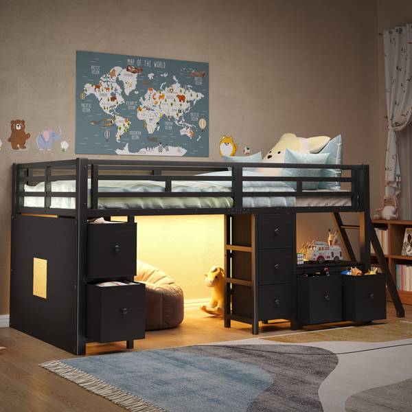 Einzelbett K-2305 Schwarz - Holzwerkstoff - 98 x 105 x 208 cm
