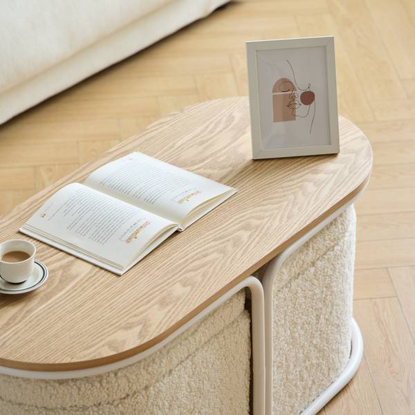 Couchtisch mit Hocker SENJA 3er Set Weiß - Holz teilmassiv - 90 x 44 x 42 cm