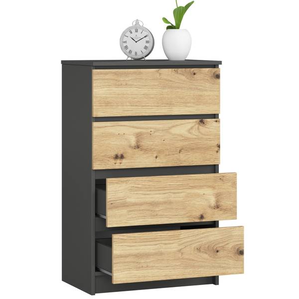 Kommode 4S K60 Graphit - Eiche Hell Dekor